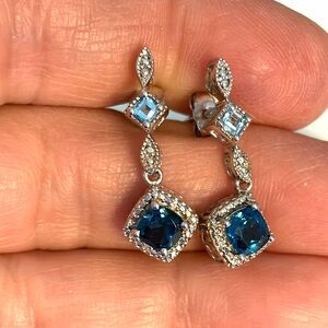 New with tags Beautiful Sterling Silver 2 Tone Blue Topaz Drop Earrings